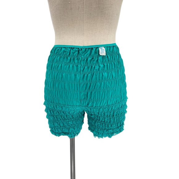 Vintage 1970s Teal Ruched Lace Ruffled Bloomers Size Large Malco Modes - Picture 5 of 7
